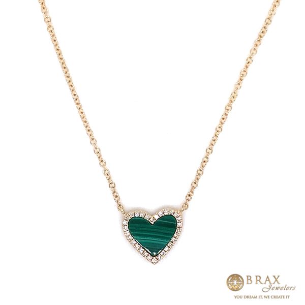 14K Yellow Gold Diamond & Malachite Heart Necklace Brax Jewelers Newport Beach, CA