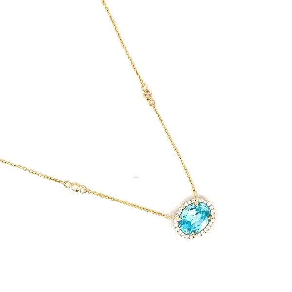 Oval Blue Topaz and Round Diamond Necklace in 18 Karat Yellow Gold - Brax Jewelers Image 2 Brax Jewelers Newport Beach, CA