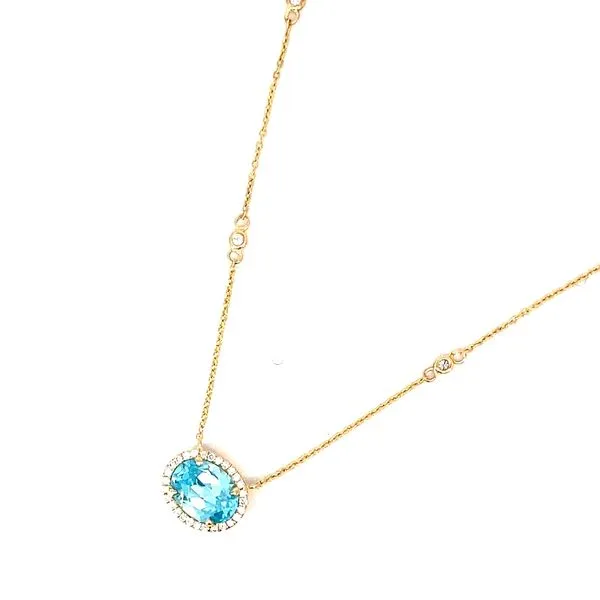 Oval Blue Topaz and Round Diamond Necklace in 18 Karat Yellow Gold - Brax Jewelers Image 3 Brax Jewelers Newport Beach, CA