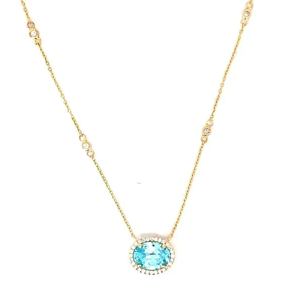 Oval Blue Topaz and Round Diamond Necklace in 18 Karat Yellow Gold - Brax Jewelers Brax Jewelers Newport Beach, CA
