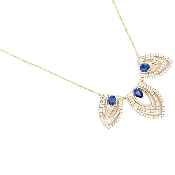 Pear Blue Sapphires and Round Diamonds Necklace in 18 Karat Yellow Gold - Brax Jewelers Image 2 Brax Jewelers Newport Beach, CA