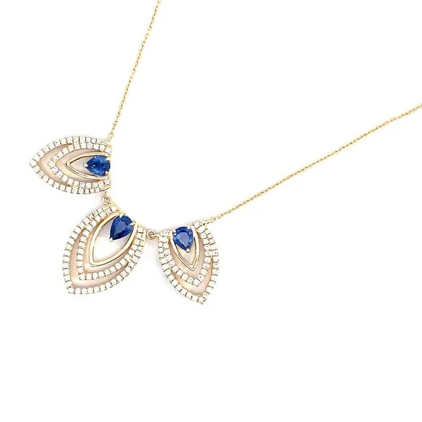 Pear Blue Sapphires and Round Diamonds Necklace in 18 Karat Yellow Gold - Brax Jewelers Image 3 Brax Jewelers Newport Beach, CA