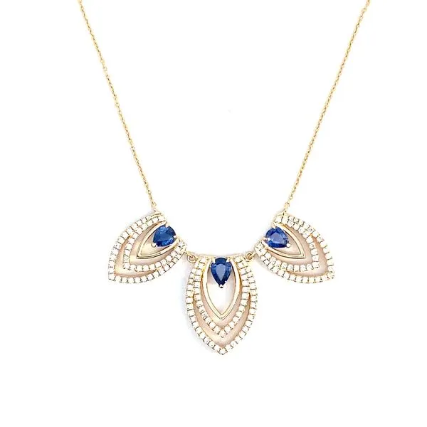 Pear Blue Sapphires and Round Diamonds Necklace in 18 Karat Yellow Gold - Brax Jewelers Brax Jewelers Newport Beach, CA