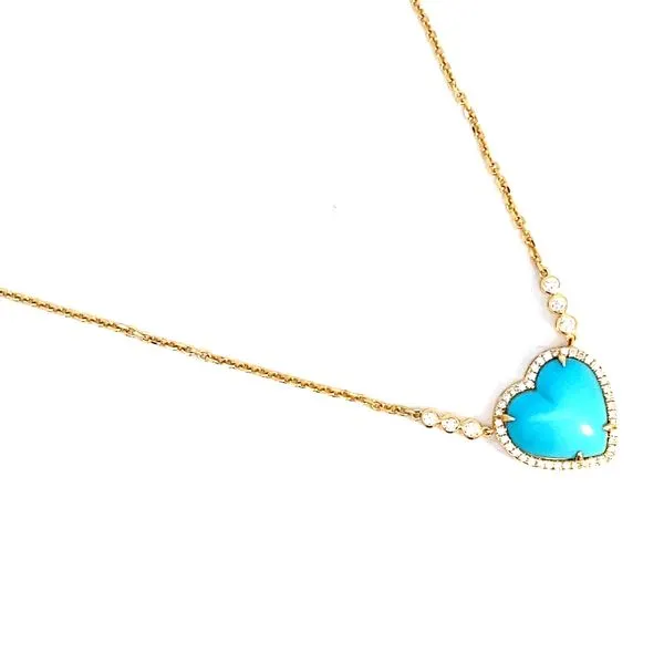 Heart Turquoise and Round Diamond Necklace in 18 Karat Yellow Gold - Brax Jewelers Image 2 Brax Jewelers Newport Beach, CA