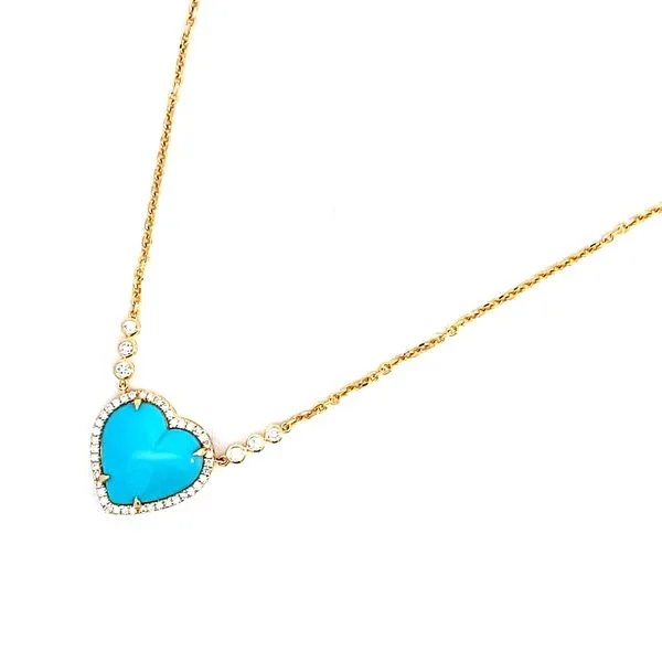 Heart Turquoise and Round Diamond Necklace in 18 Karat Yellow Gold - Brax Jewelers Image 3 Brax Jewelers Newport Beach, CA