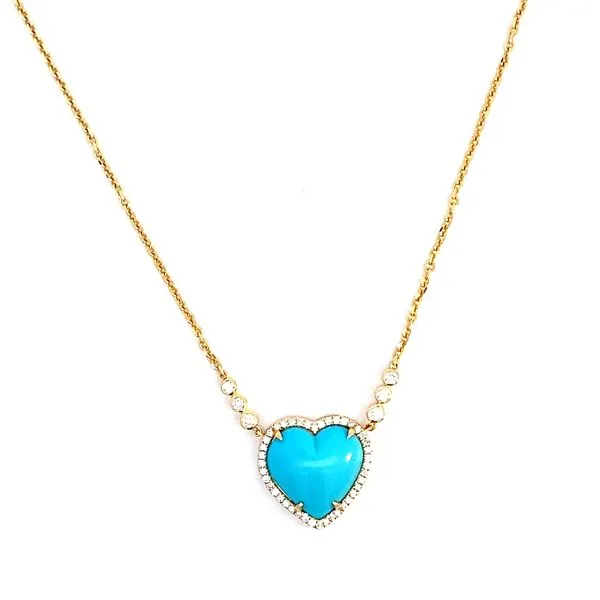 Heart Turquoise and Round Diamond Necklace in 18 Karat Yellow Gold - Brax Jewelers Brax Jewelers Newport Beach, CA