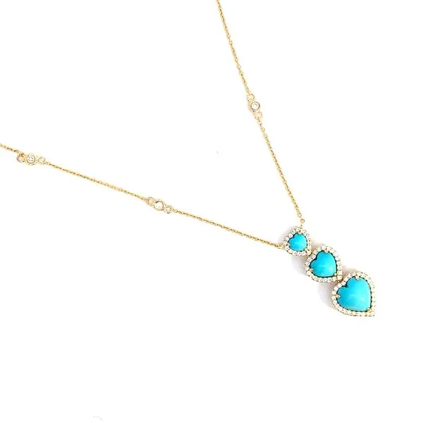Heart Turquoise and Round Diamond Necklace in 18 Karat Yellow Gold - Brax Jewelers Image 2 Brax Jewelers Newport Beach, CA