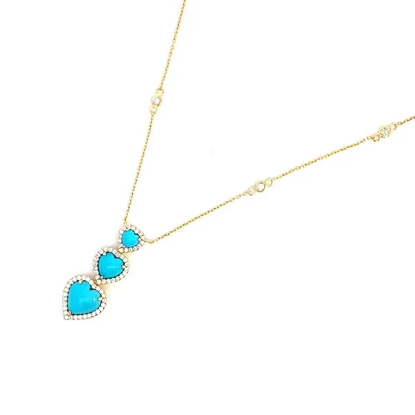 Heart Turquoise and Round Diamond Necklace in 18 Karat Yellow Gold - Brax Jewelers Image 3 Brax Jewelers Newport Beach, CA