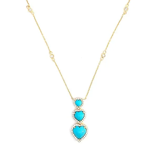 Heart Turquoise and Round Diamond Necklace in 18 Karat Yellow Gold - Brax Jewelers Brax Jewelers Newport Beach, CA