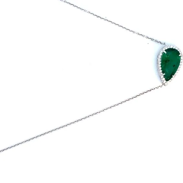 Pear Emerald and Round Diamond Necklace in 18 Karat White Gold - Brax Jewelers Image 2 Brax Jewelers Newport Beach, CA