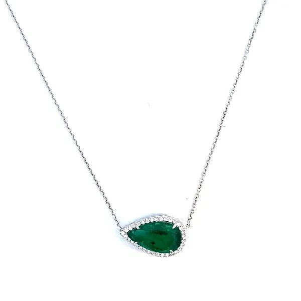 Pear Emerald and Round Diamond Necklace in 18 Karat White Gold - Brax Jewelers Brax Jewelers Newport Beach, CA