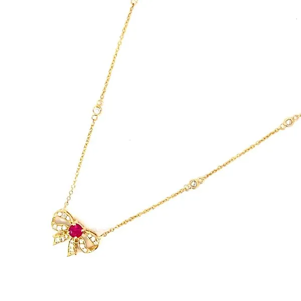 Round Ruby and Round Diamond Necklace in 18 Karat Yellow Gold - Brax Jewelers Image 2 Brax Jewelers Newport Beach, CA