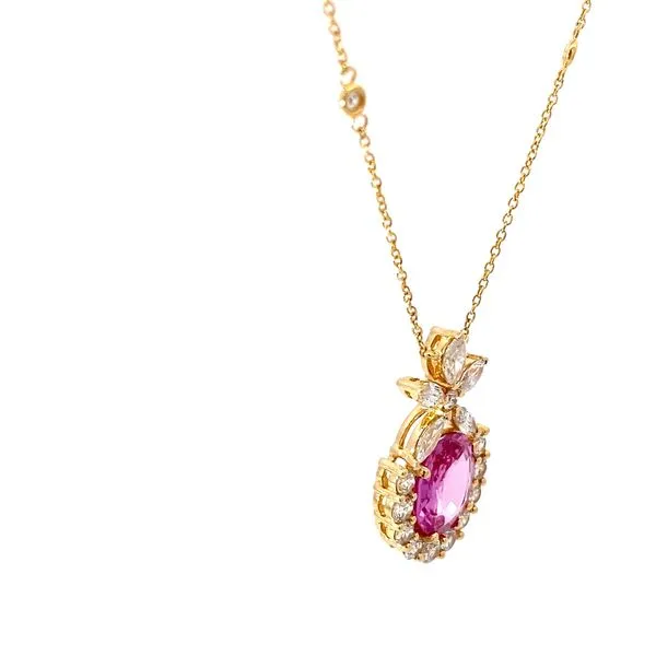 Round Pink Sapphires and Round Diamonds Necklace in 18 Karat Yellow Gold - Brax Jewelers Image 2 Brax Jewelers Newport Beach, CA