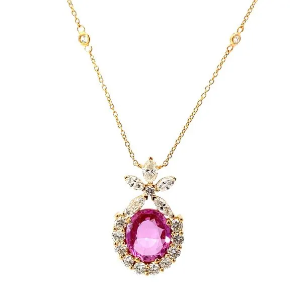 Round Pink Sapphires and Round Diamonds Necklace in 18 Karat Yellow Gold - Brax Jewelers Brax Jewelers Newport Beach, CA