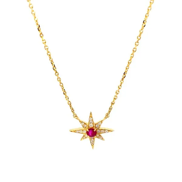 Round Rubies and Round Diamonds Necklace in 18 Karat Yellow Gold - Brax Jewelers Brax Jewelers Newport Beach, CA