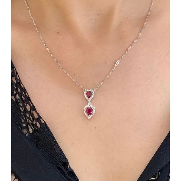 Heart Rubies and Round Diamonds Necklace in Two-Tone 14 Karat Gold - Brax Jewelers Image 2 Brax Jewelers Newport Beach, CA