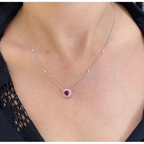 Oval Ruby and Round Diamond Necklace in 14 Karat White Gold - 18'' Length, Brax Jewelers Image 2 Brax Jewelers Newport Beach, CA