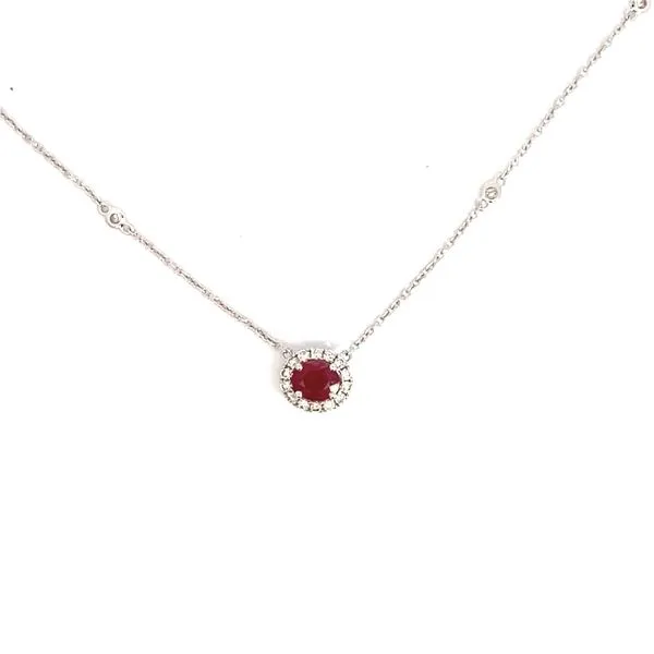 Oval Ruby and Round Diamond Necklace in 14 Karat White Gold - 18'' Length, Brax Jewelers Brax Jewelers Newport Beach, CA