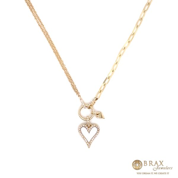 14K Yellow Gold Mother of Pearl Heart Paper Clip Link Diamond Necklace Brax Jewelers Newport Beach, CA