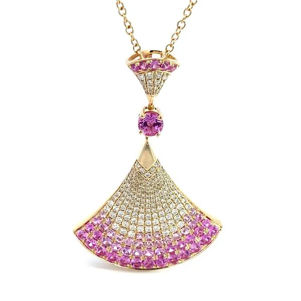 Round Natural Diamonds and Round Natural Pink Sapphires Necklace in 14 Karat Yellow Gold - Brax Jewelers Image 2 Brax Jewelers Newport Beach, CA