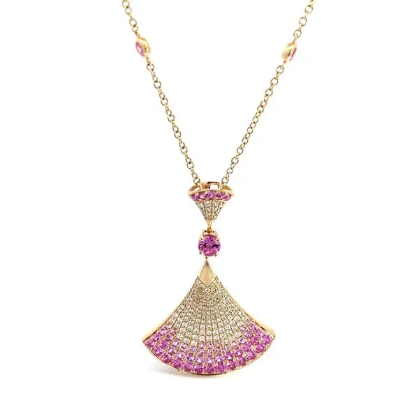 Round Natural Diamonds and Round Natural Pink Sapphires Necklace in 14 Karat Yellow Gold - Brax Jewelers Brax Jewelers Newport Beach, CA