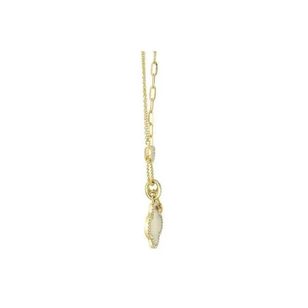 Lady's 14 Karat Yellow Gold Paper Clip Diamond Necklace With 0.17Tw Round Diamonds And 1.36Tw Mother Of Pearl Clover Pendant SC55023485V2 - Brax jewel Image 2 Brax Jewelers Newport Beach, CA