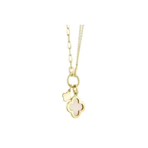 Lady's 14 Karat Yellow Gold Paper Clip Diamond Necklace With 0.17Tw Round Diamonds And 1.36Tw Mother Of Pearl Clover Pendant SC55023485V2 - Brax jewel Image 3 Brax Jewelers Newport Beach, CA