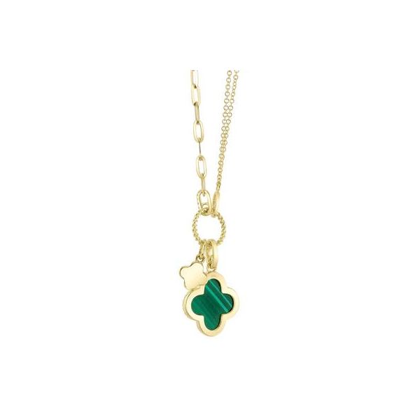 Lady's 14 Karat Yellow Gold Necklace With 1.88Tw Clover Shape Malachite And 0.17Tw Round Natural Diamonds Image 2 Brax Jewelers Newport Beach, CA