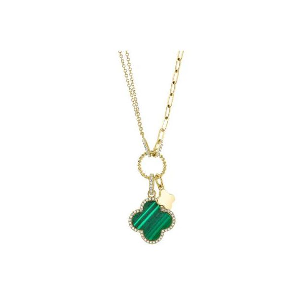 Lady's 14 Karat Yellow Gold Necklace With 1.88Tw Clover Shape Malachite And 0.17Tw Round Natural Diamonds Brax Jewelers Newport Beach, CA
