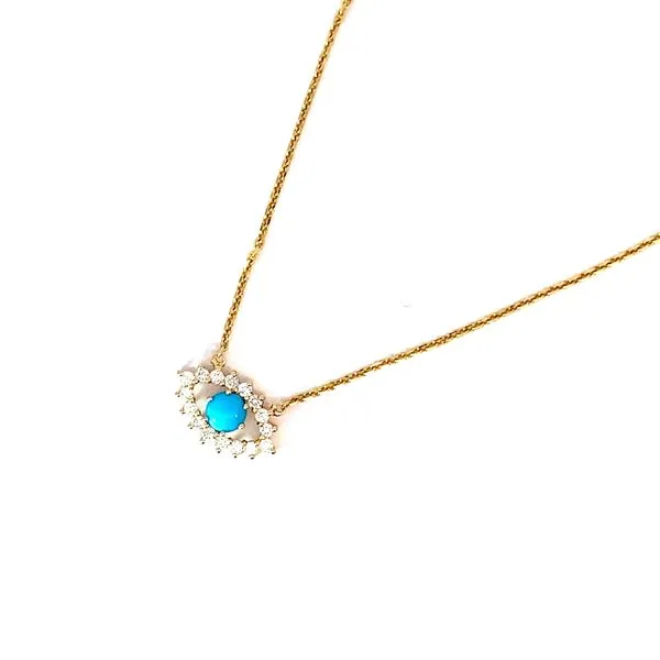 Evil Eye Necklace with Round Turquoise and Round Diamonds in 18 Karat Yellow Gold - Brax Jewelers Image 2 Brax Jewelers Newport Beach, CA
