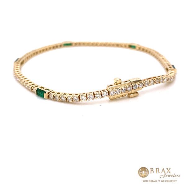 14 Karat Yellow Gold Diamond & Emerald Tennis Bracelet Image 2 Brax Jewelers Newport Beach, CA