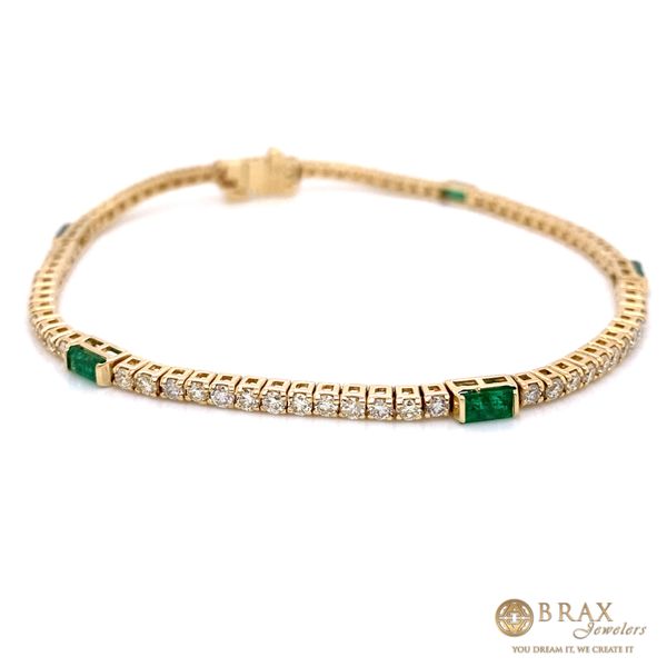 14 Karat Yellow Gold Diamond & Emerald Tennis Bracelet Brax Jewelers Newport Beach, CA