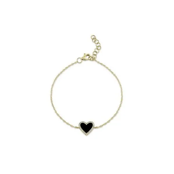 Lady's 14 Karat Yellow Gold Bracelet With 0.09Tw Round Natural Diamonds, And 0.57Ct Black Onyx Heart Pendant SC55019297 - Brax jewelers Brax Jewelers Newport Beach, CA