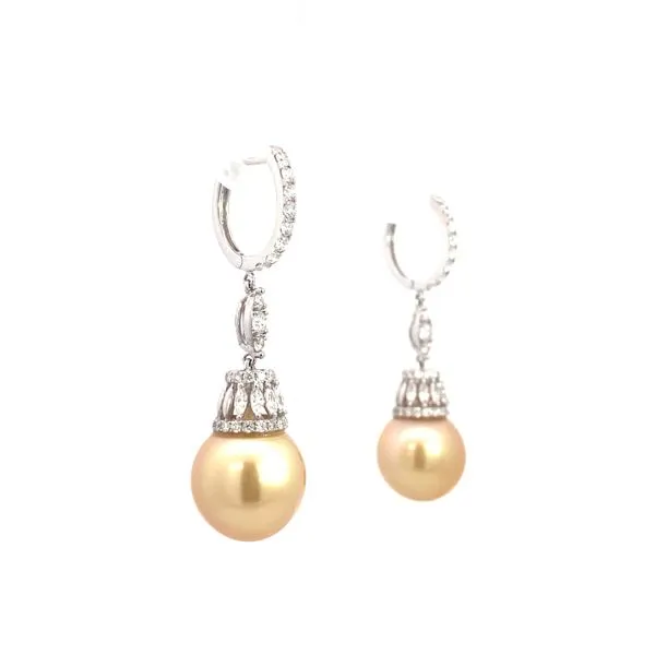Lady's 14 Karat White Gold Earrings With 2, 13.00mm South Sea Yellow Pearls Image 3 Brax Jewelers Newport Beach, CA