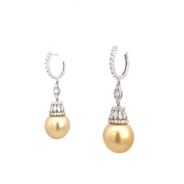 Lady's 14 Karat White Gold Earrings With 2, 13.00mm South Sea Yellow Pearls Image 4 Brax Jewelers Newport Beach, CA
