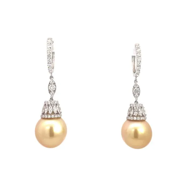 Lady's 14 Karat White Gold Earrings With 2, 13.00mm South Sea Yellow Pearls Brax Jewelers Newport Beach, CA