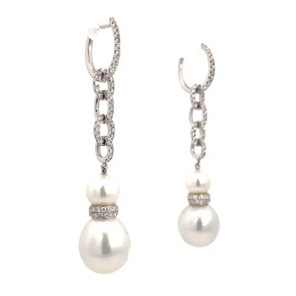 Lady's 18 Karat White Gold Earrings With 2, 12.00mm South Sea White Pearls Image 2 Brax Jewelers Newport Beach, CA