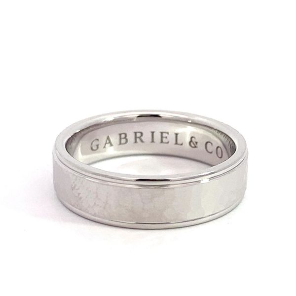 Men's 14 Karat White Gold Hammered Wedding Band Brax Jewelers Newport Beach, CA