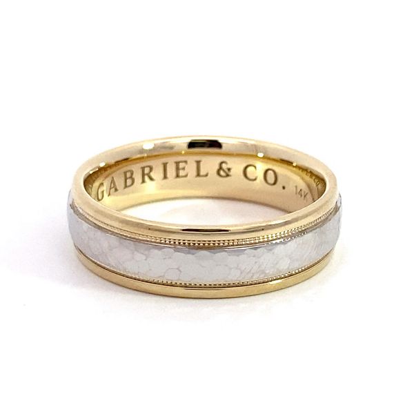 14 Karat Two-Tone Gold Hammered Wedding Band Brax Jewelers Newport Beach, CA