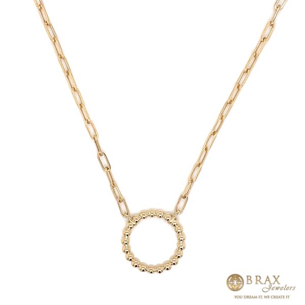 14K Yellow Gold Circle with Hollow Paperclip Chain Necklace Brax Jewelers Newport Beach, CA