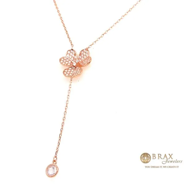 Gold Plated Rose Gold Flower Lariat Silver Necklace 11910-R - Brax Jewelers Image 2 Brax Jewelers Newport Beach, CA