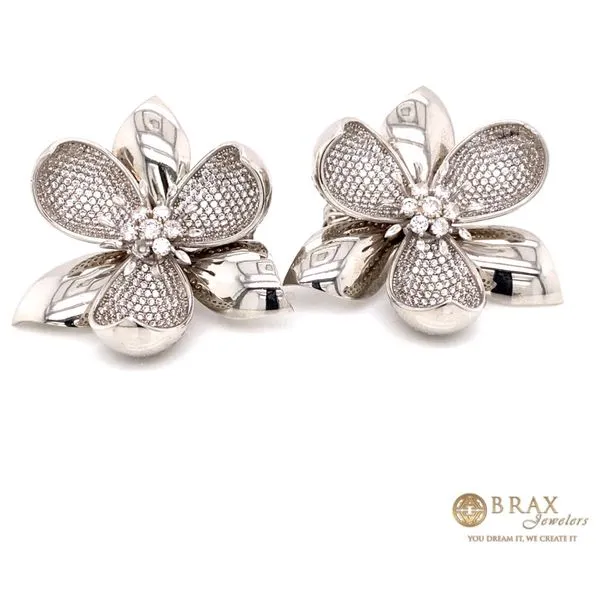 Gold Plated White Gold Flower Earrings 15992-W - Brax Jewelers Image 2 Brax Jewelers Newport Beach, CA