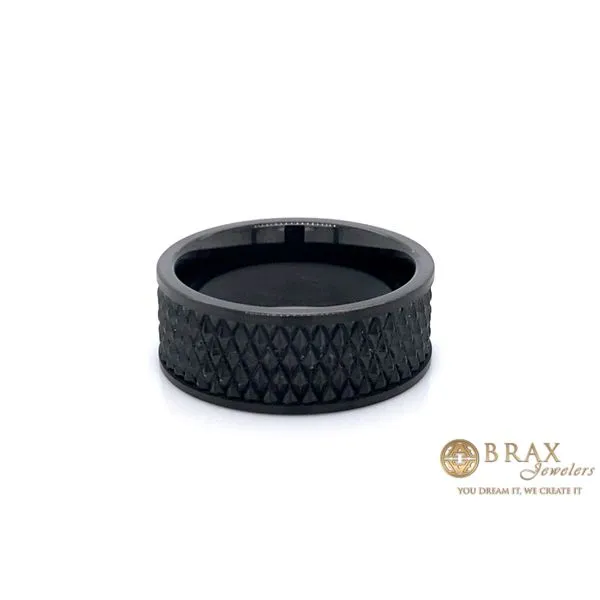 Black Tungsten Carbide Wedding Band w/ Parallelogram Design Center & Straight Edges  Brax Jewelers Newport Beach, CA