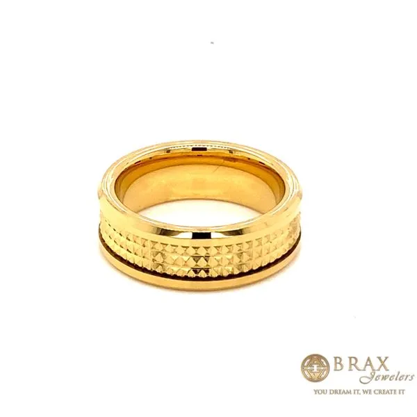 Yellow Gold Tone Tungsten Carbide Wedding Band with Jagged Center Brax Jewelers Newport Beach, CA