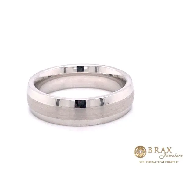 White Titanium band with high polish and brushed center Brax Jewelers Newport Beach, CA