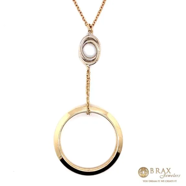 14K Two-Tone Love Knot Circle Pendant Necklace Brax Jewelers Newport Beach, CA