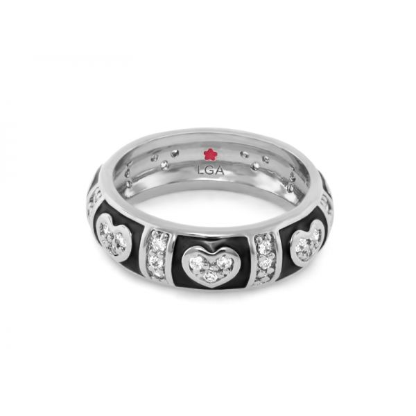 Black and Silver Stackable Ring w/ Heart Pattern Brax Jewelers Newport Beach, CA