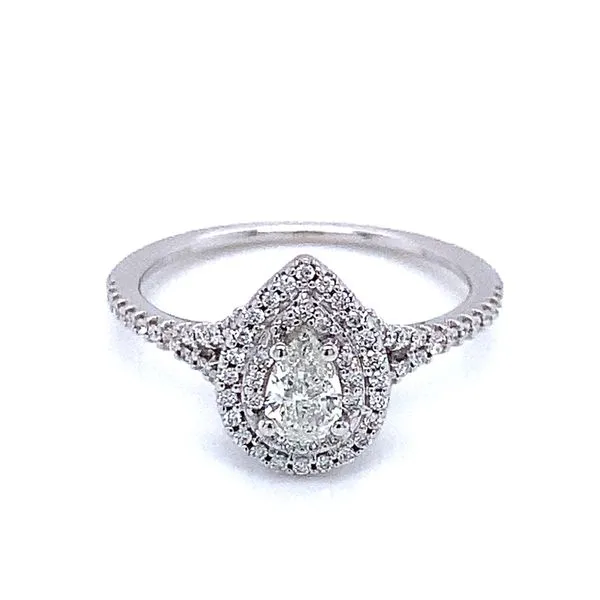 Romance Double Halo Pear Shape Engagement Ring in 14kw Image 2 Bryan Jewelry Prattville, AL