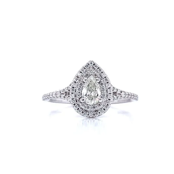 Romance Double Halo Pear Shape Engagement Ring in 14kw Image 4 Bryan Jewelry Prattville, AL
