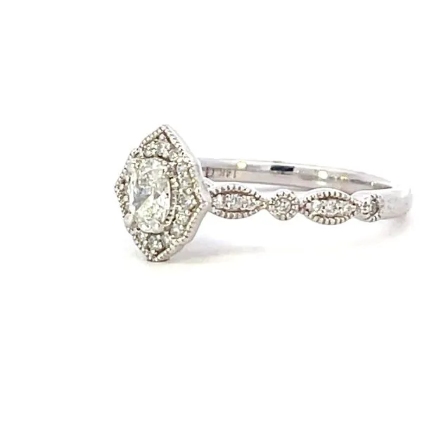 Oval diamond center with diamond halo and shank 1/2ctw -14kw Image 3 Bryan Jewelry Prattville, AL